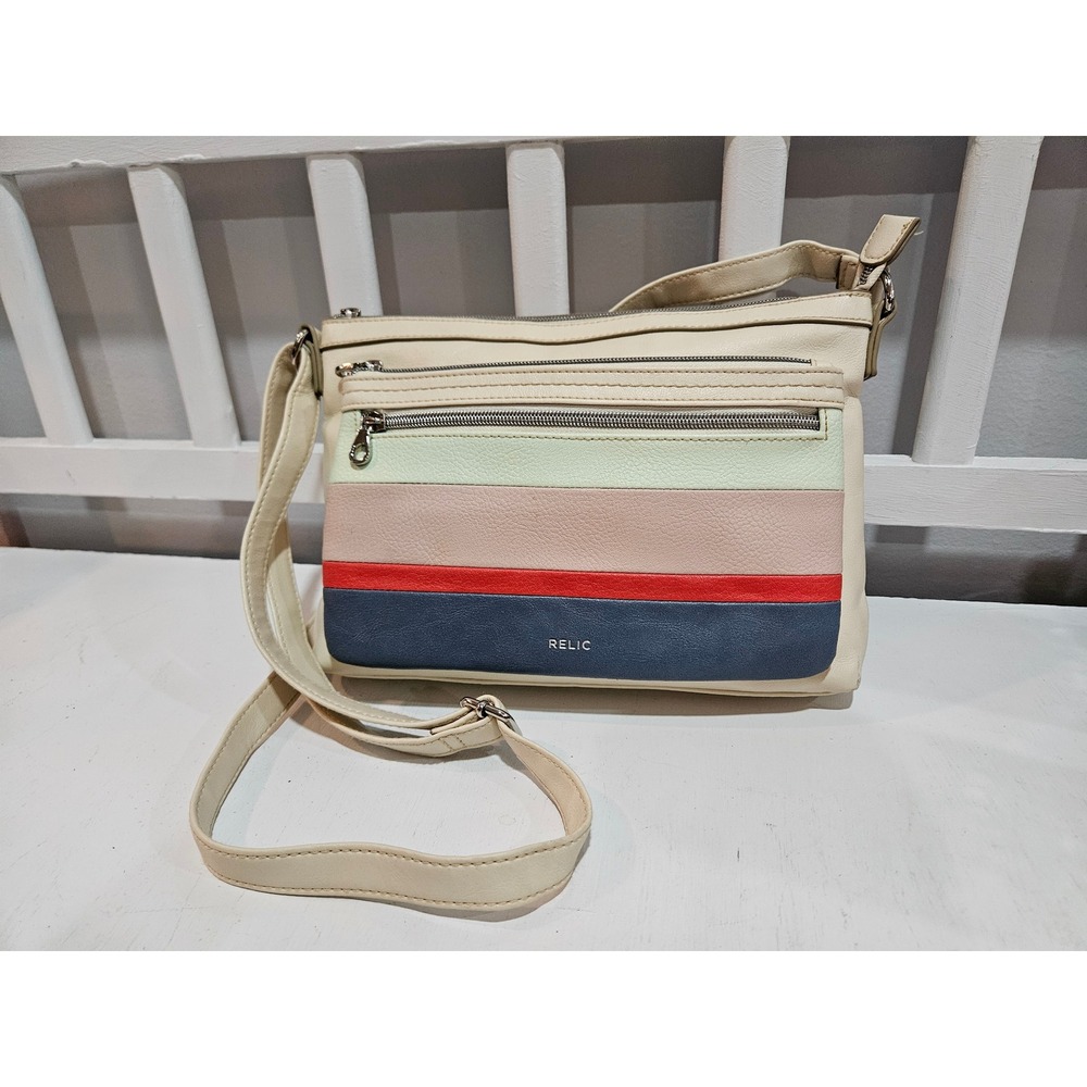 Vintage Relic Cream & Multicolor Pastel Faux Leather Adjustable Crossbody Purse